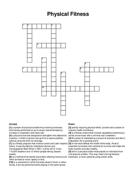 fitness crossword clue|FITNESS Crossword Clue & Synonyms